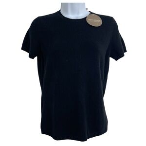 New Valerie Stevens Sweater Blouse Women's 100% Cashmere Black Short Sleeve Sz S